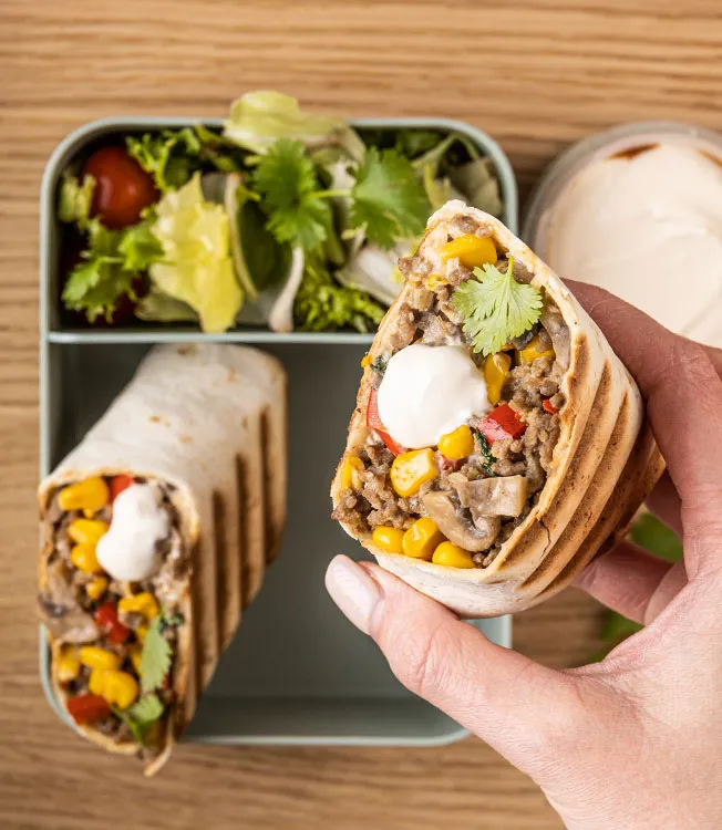 Burrito s hovězím masem, žampiony a kukuřicí