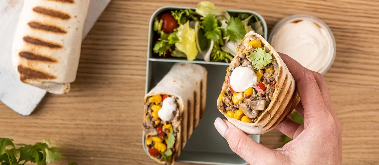Burrito s hovězím masem, žampiony a kukuřicí