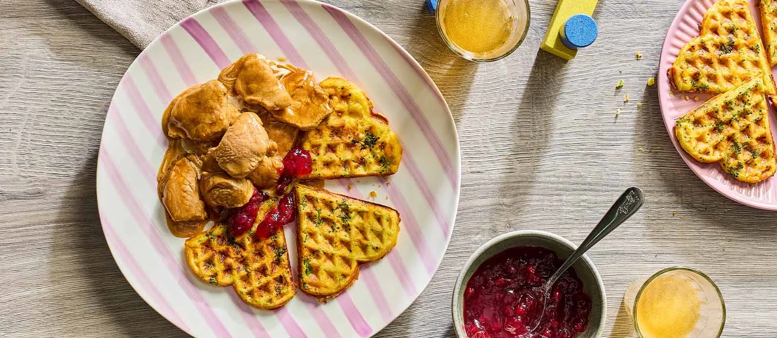 Plátky telecího masa s vaflemi z batátů