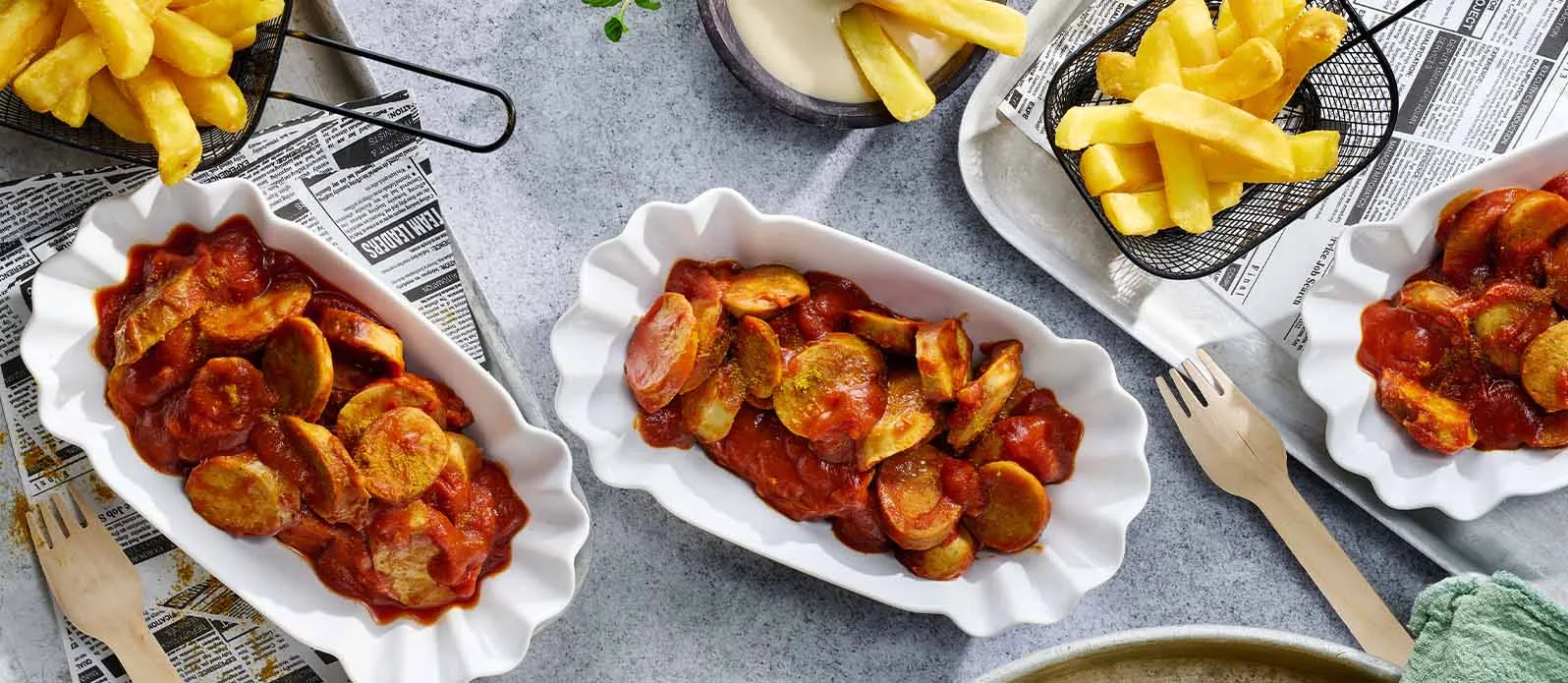 Currywurst s ponzu majonézou a chilli omáčkou