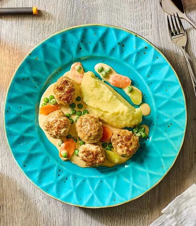 Zapékané masové kuličky s bramborovou kaší