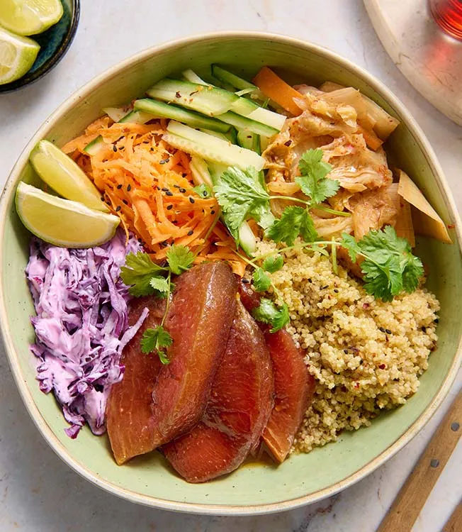 Ceviche po vzoru lososa s vodním melounem a quinoou