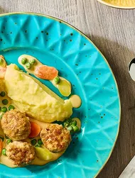 Zapékané masové kuličky s bramborovou kaší